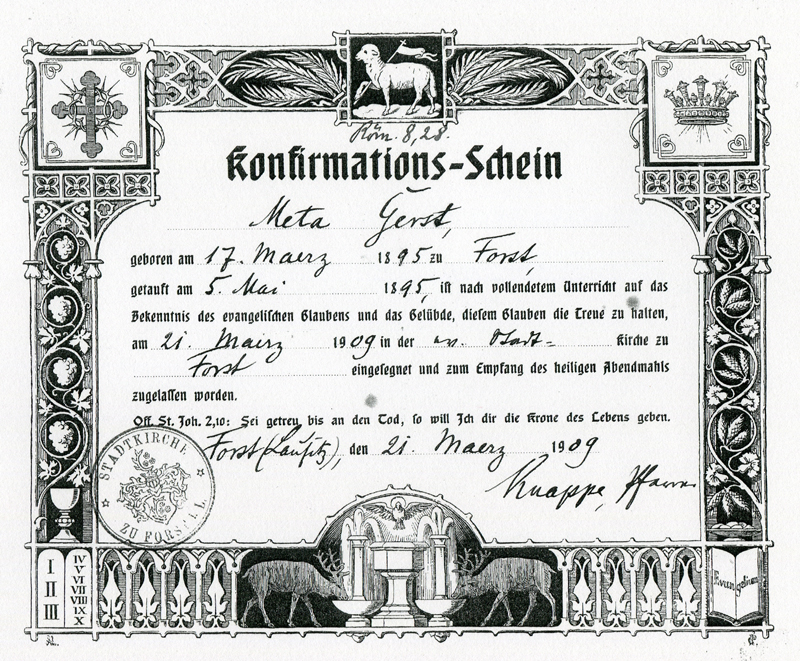 28_Konfirmationsschein fuer Meta Gerst von 1909