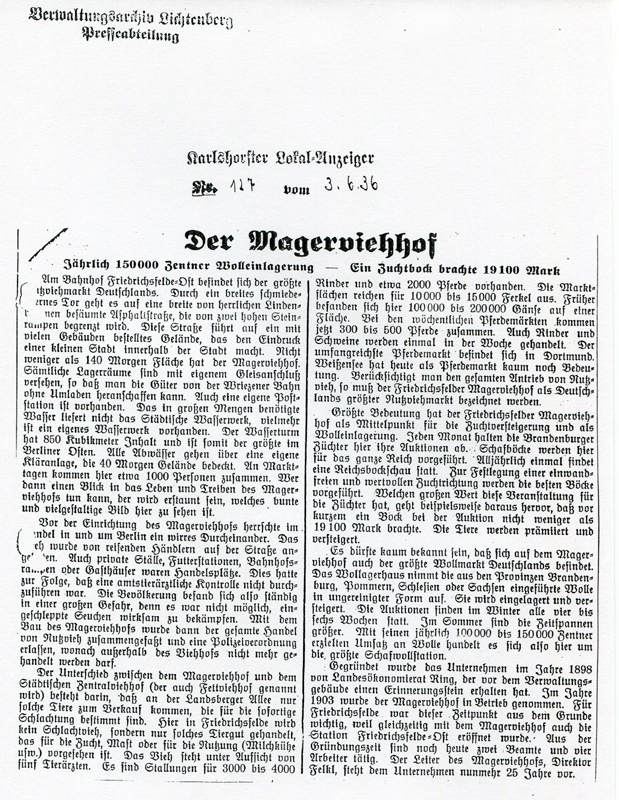 48_Karlshorster Lokalanzeiger vom 3_Juni 1936 Der Magerviehhof