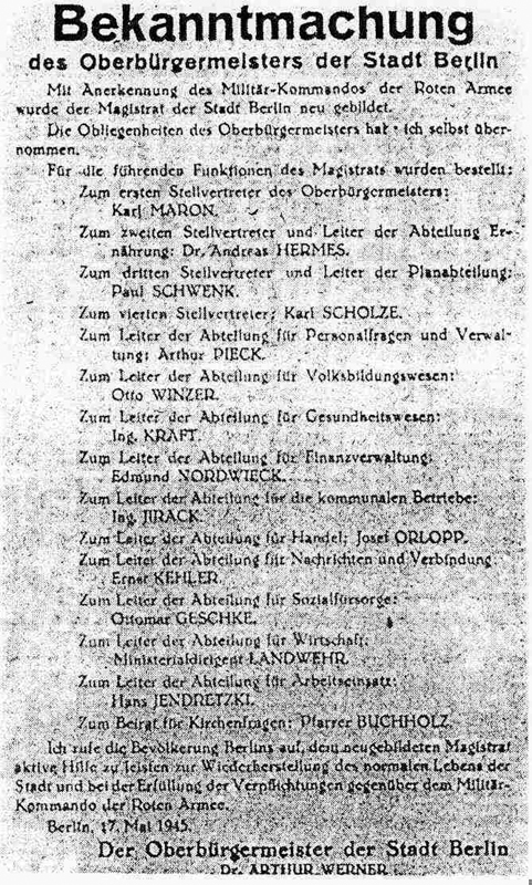 18_Bekanntmachung des ersten Oberbuergermeisters von Berlin am 17_Mai 1945
